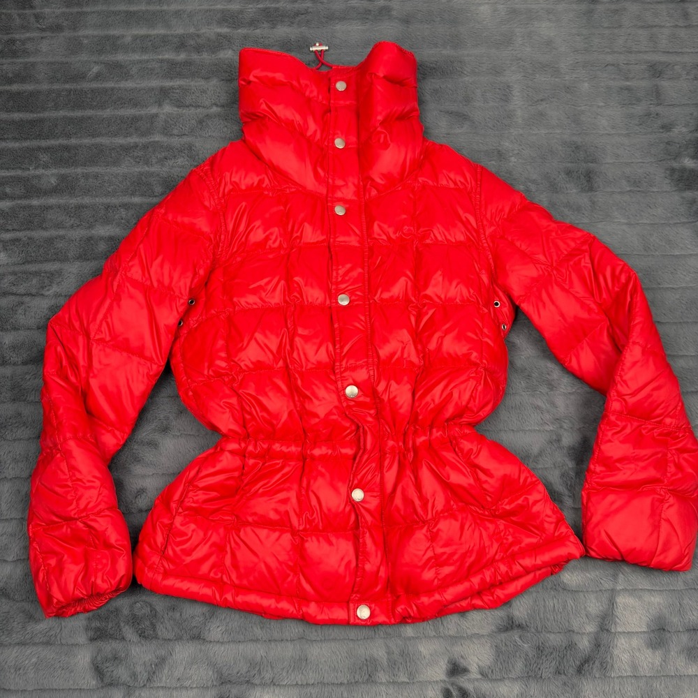Ralph Lauren Womens Red Quilted Down Puffer Jacket Cinched Waist Small
